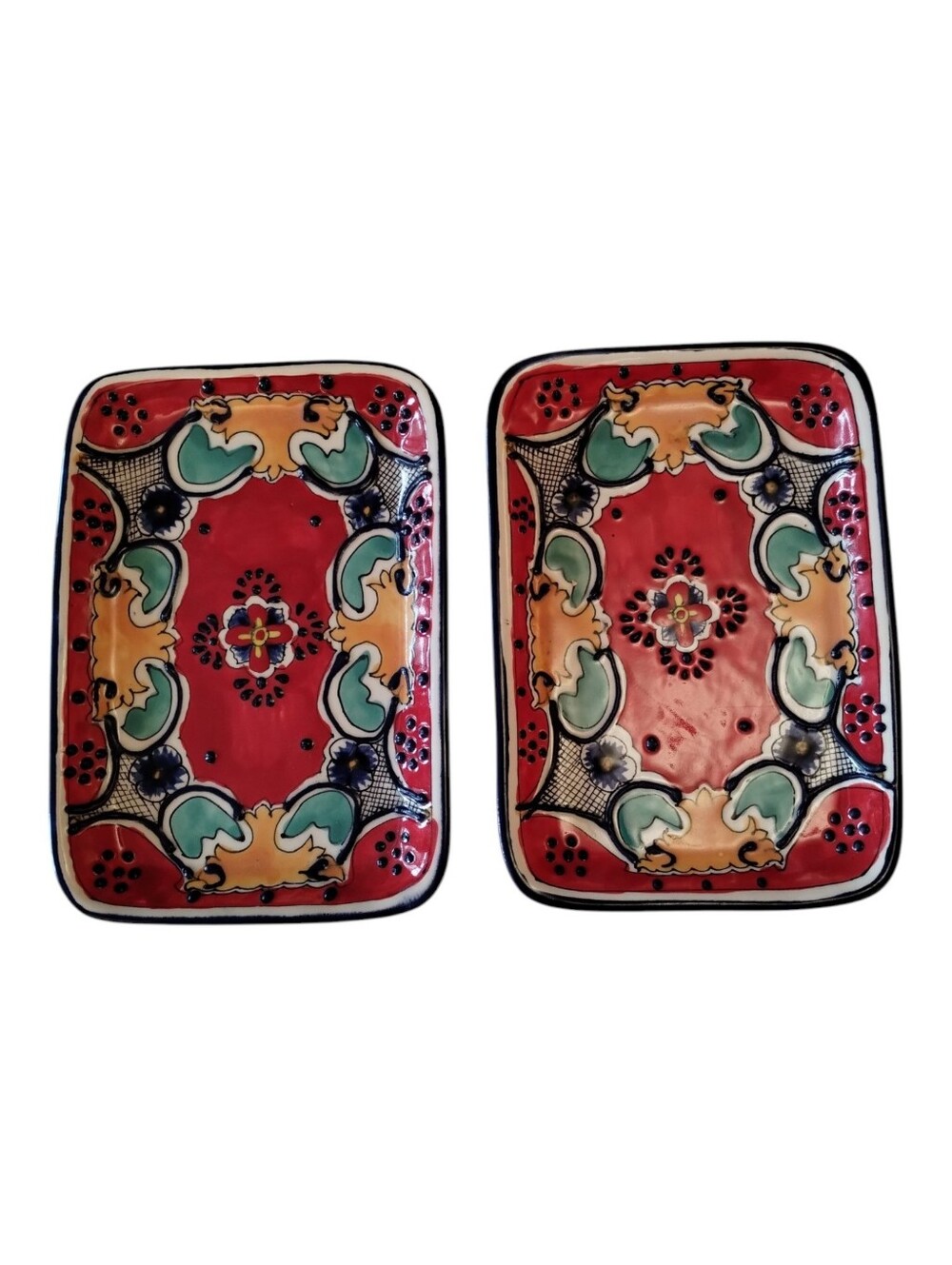 Mexican Talavera Pottery Tray Set Of 2